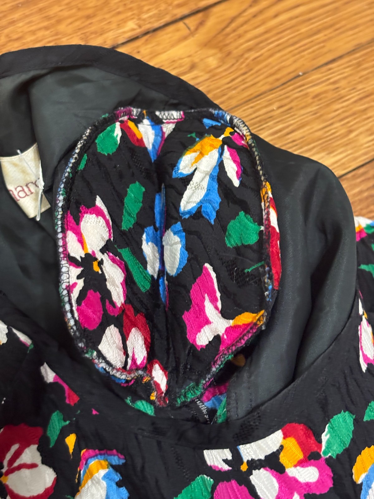 Vintage Richard Warren Womens 100% Silk Dress Sz 16 Black Floral Layered Ruffle