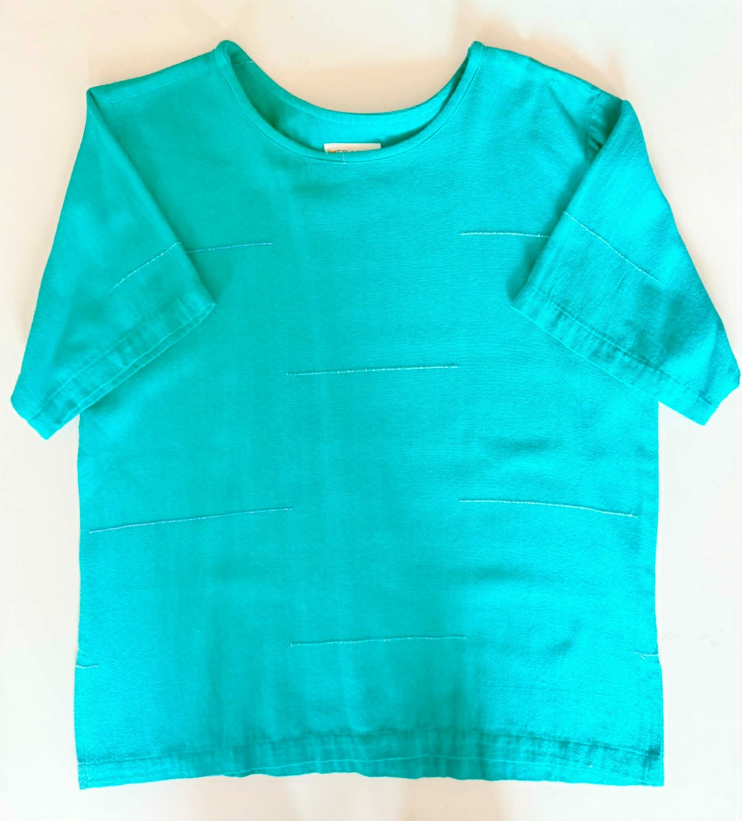 Vtg Women’s Veranda Wear 100% dk Aqua handwoven cotton top, size S/M