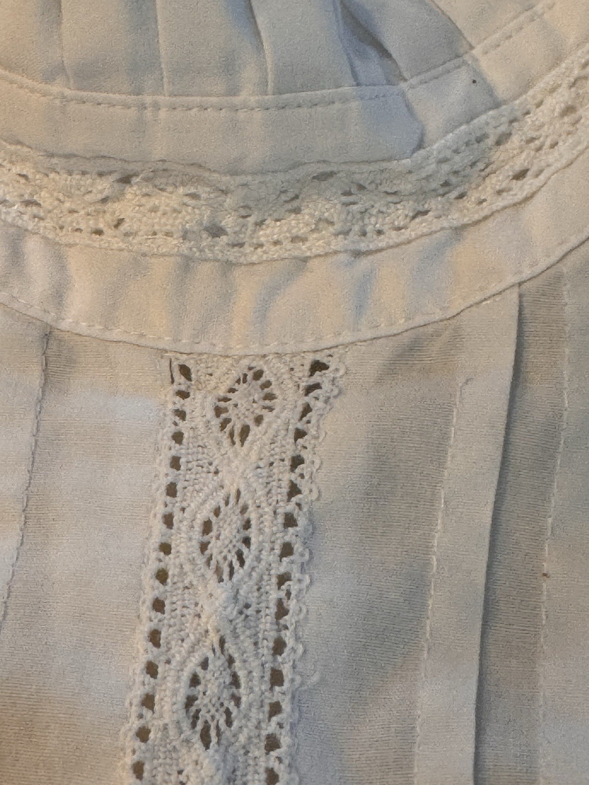 Vintage Orvis Victorian Ruffle Pin-Tuck Lace Blouse S M High Collar, White
