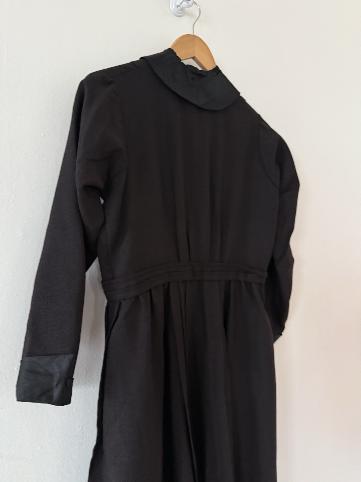 Antique Victorian Wool Crepe Full Length Winter Wrapper Dress/Duster Mourning M