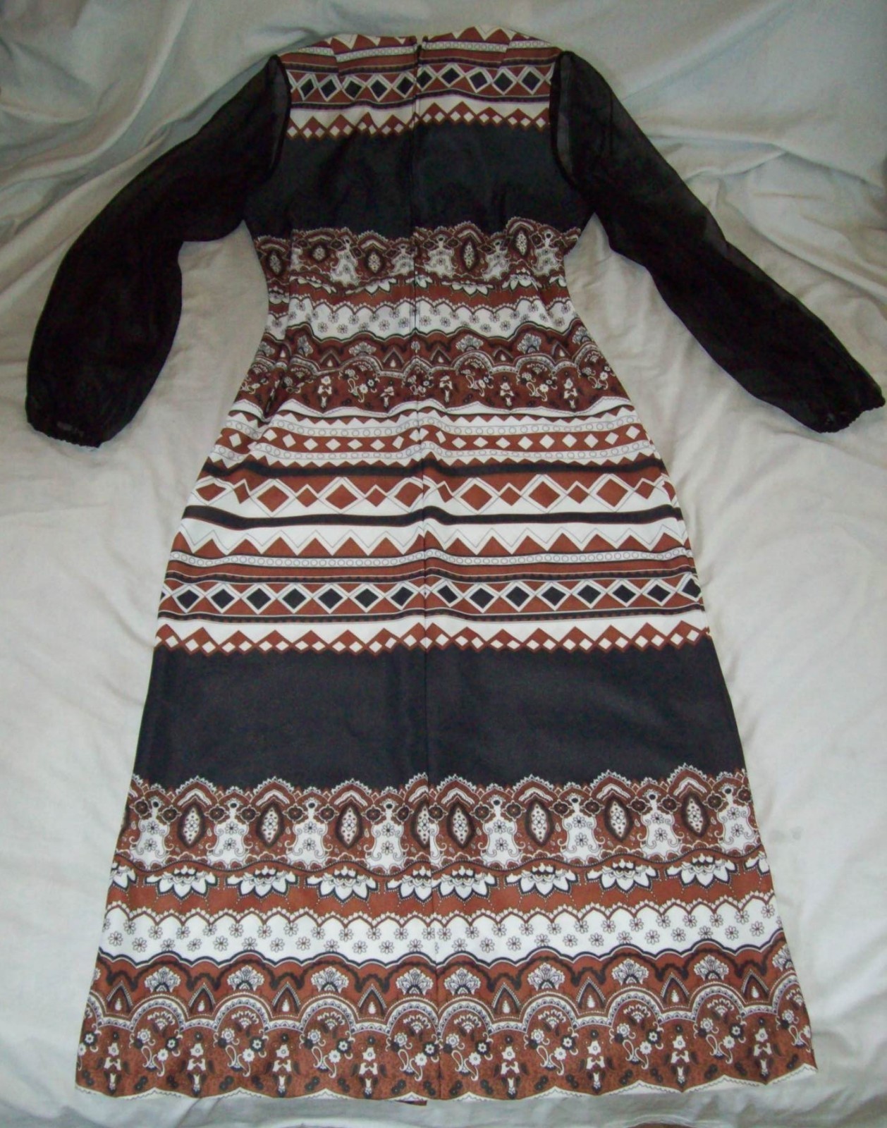 VINTAGE Hippie ALDENS FASHIONS Long Dress fits Med-Lrg 70’s sheer arms browns