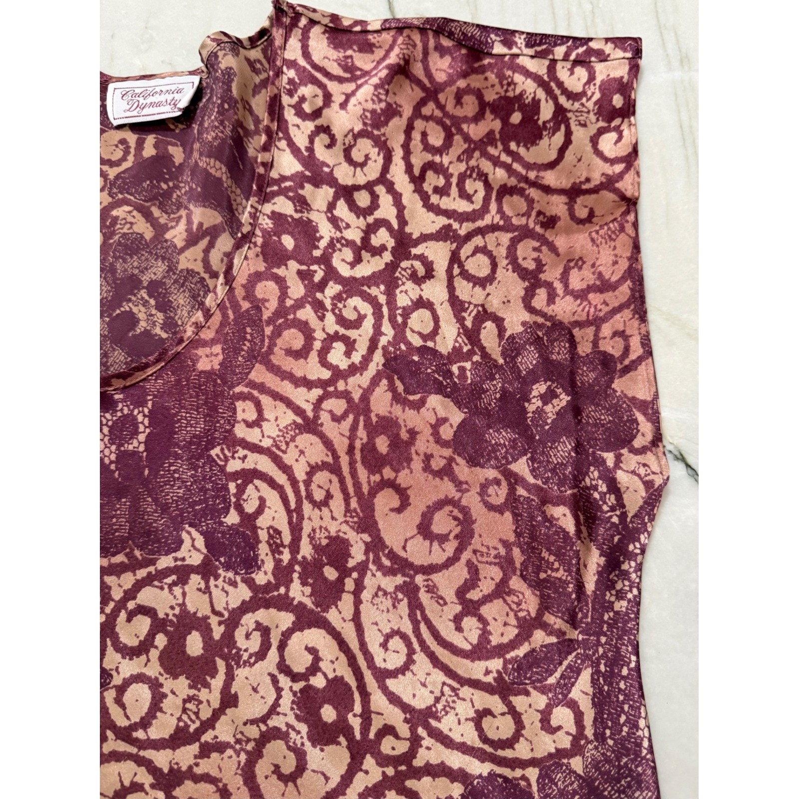 California Dynasty Vintage Mauve Floral Satin Nightgown V-Neck Chemise Sleepwear