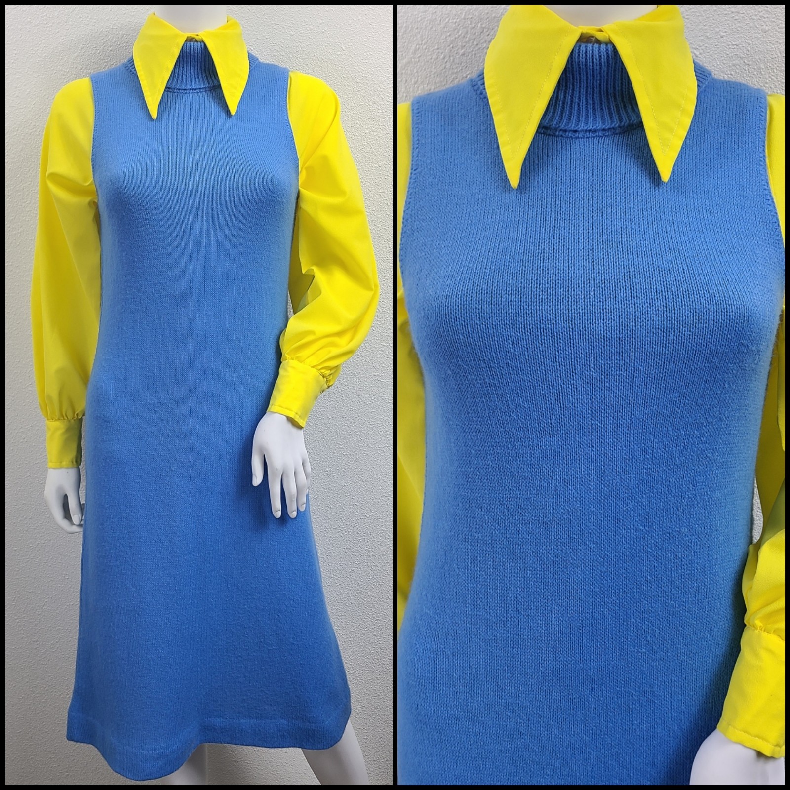 Vintage 60’s-70’s cornflower blue sweater dress Mollie Parnis Boutique NY Sm-Med