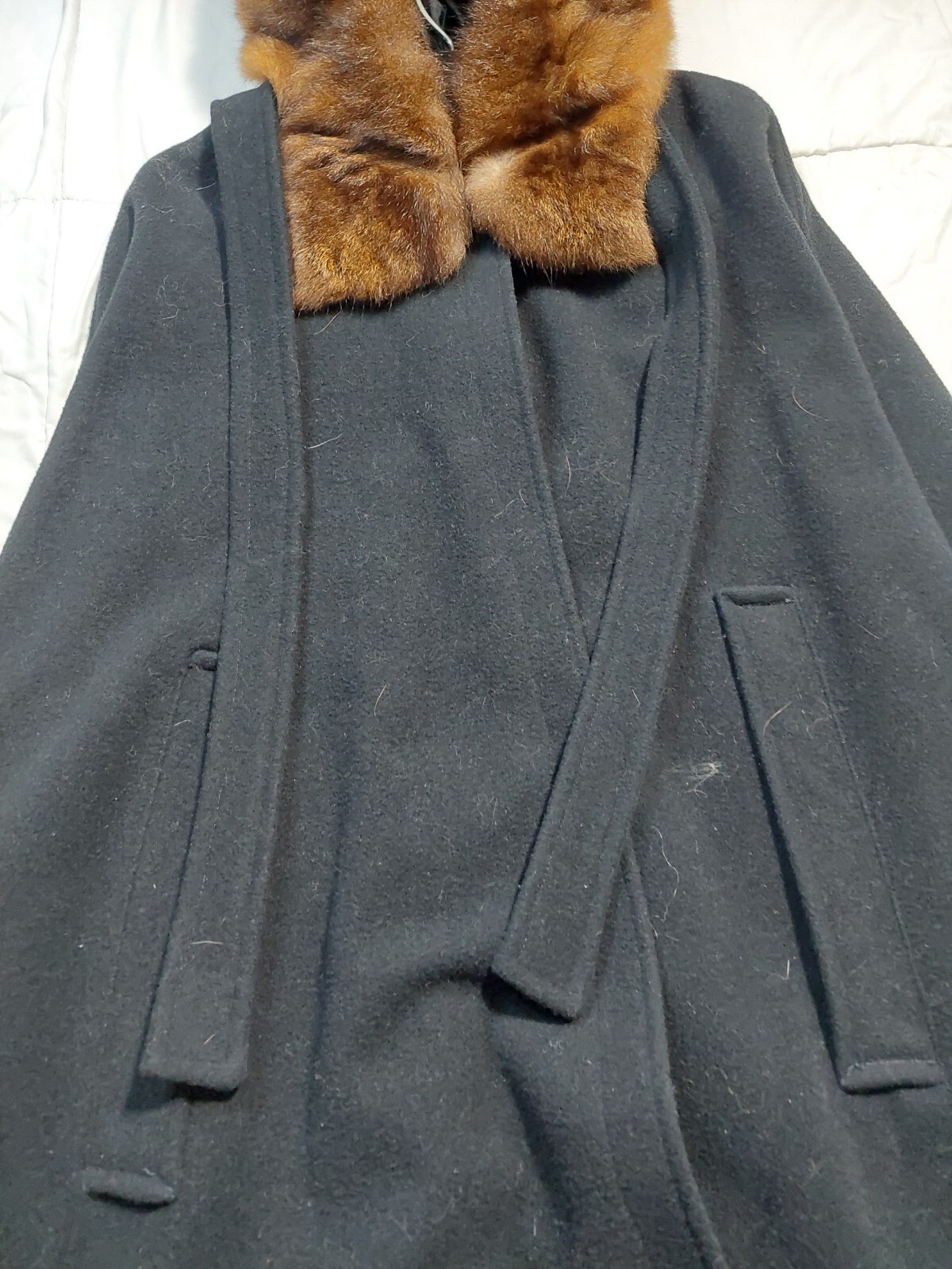 Women’s Small Aunt Abigail’s Attic Black 100% Wool Full Length Cape FauxFur Hood