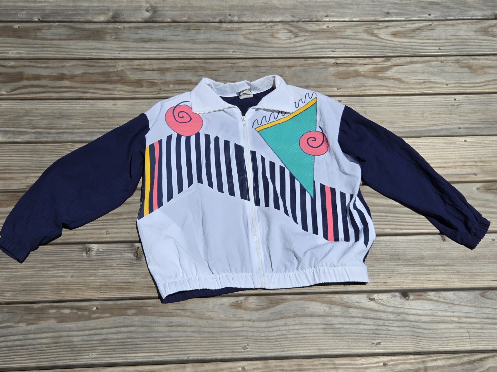Vintage 90s Teddi Sport Geometric Windbreaker Jacket Memphis Neon Abstract Sz M