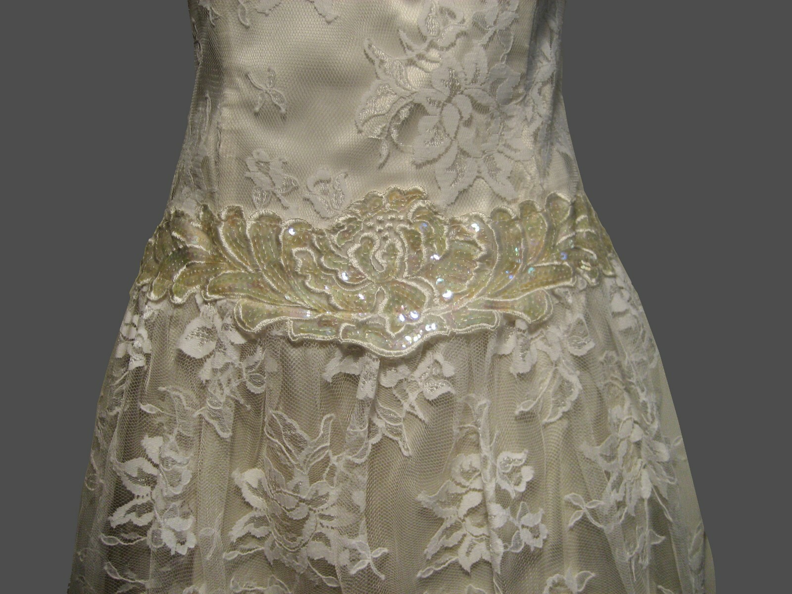 VTG SCOTT McCLINTOCK DRESS IVORY LACE+SEQUIN WEDDING, SWEET16, QUINCEANERA SZ:10