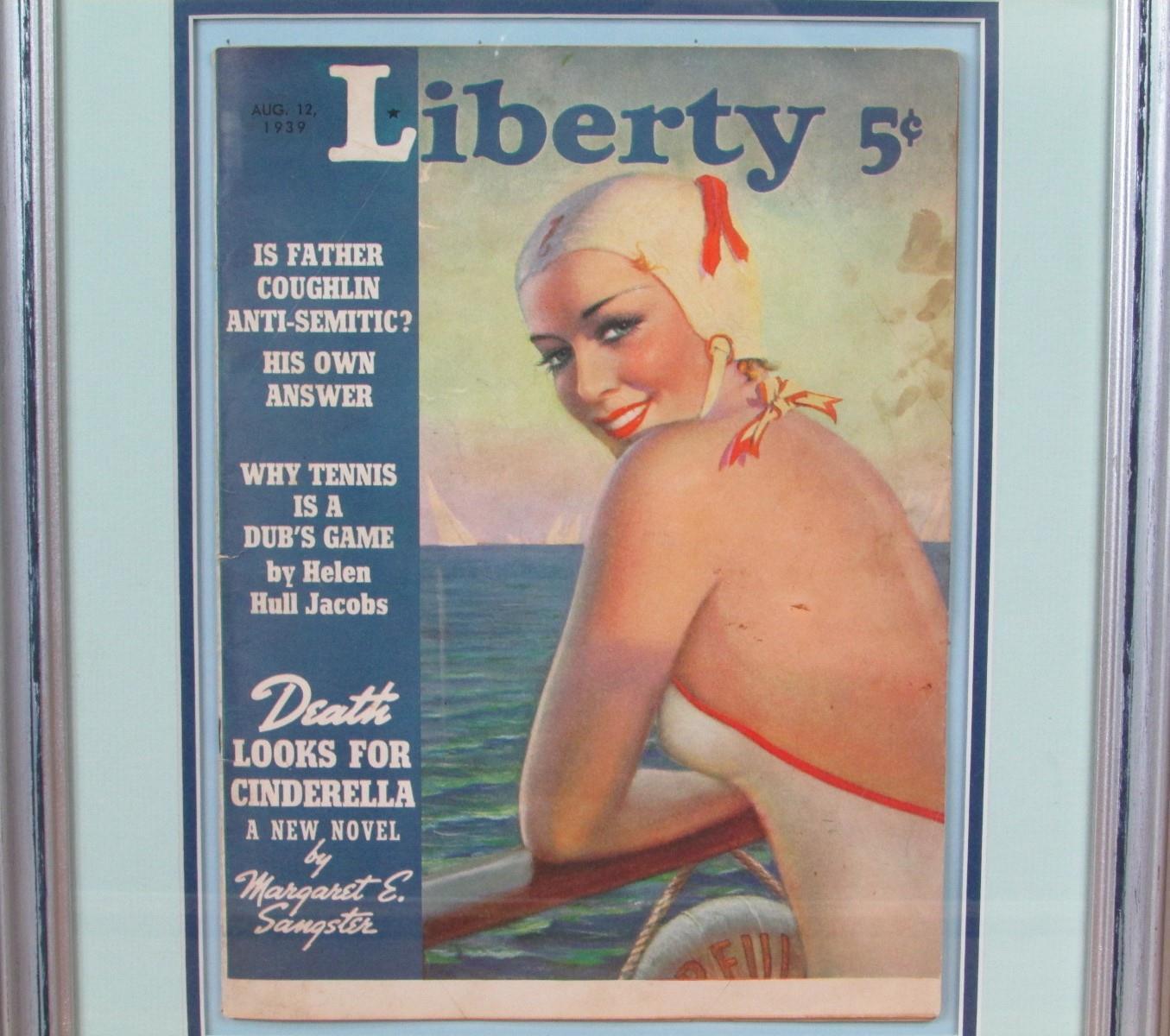Vintage 1960s Ocean Mermaid Swimsuit NOS w/Liberty Magazine Framed Beach Pennant