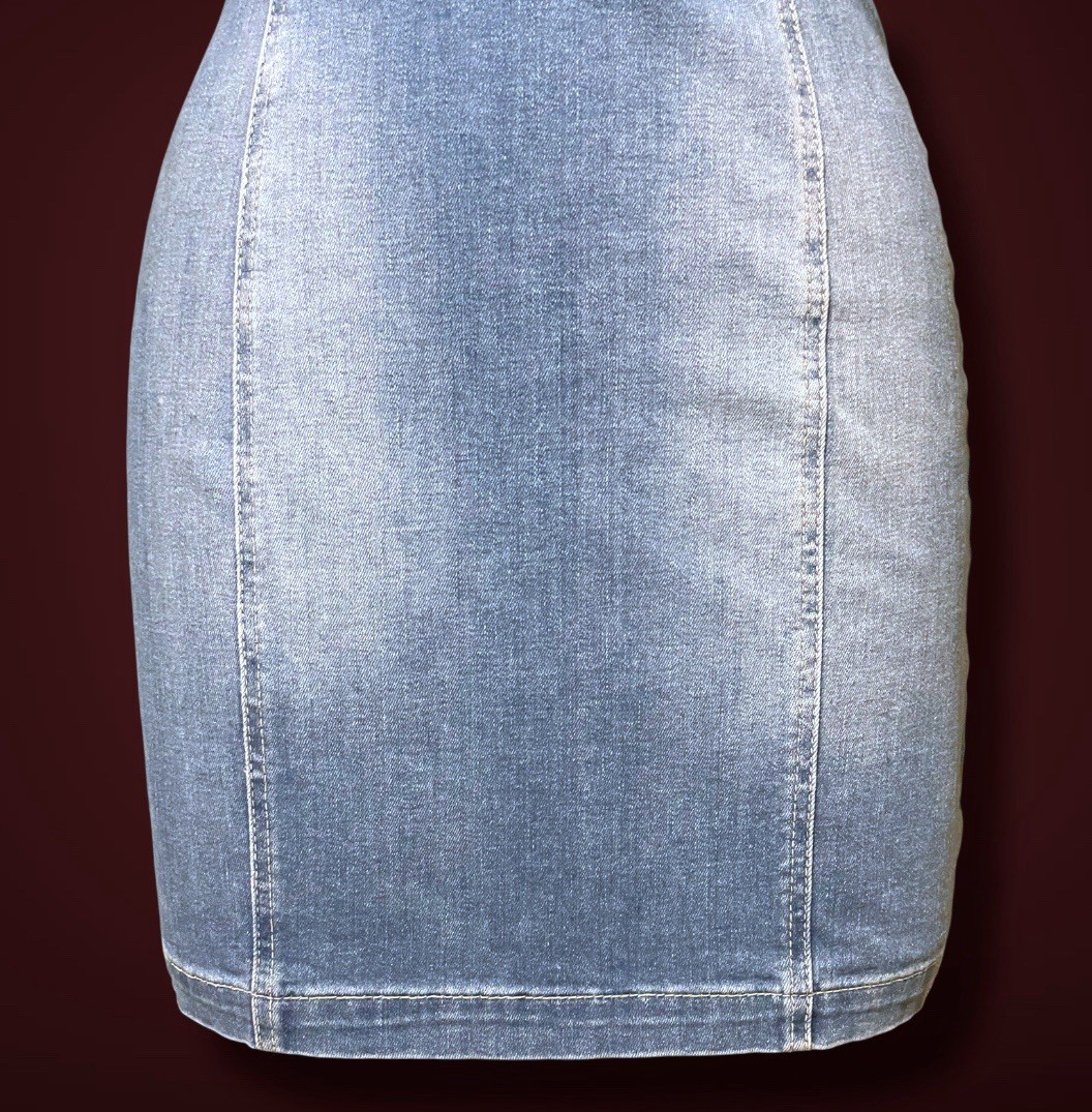 Vintage 1990’s Guess Stretch Distressed Denim Jean BodyCon Mini Tank Dress