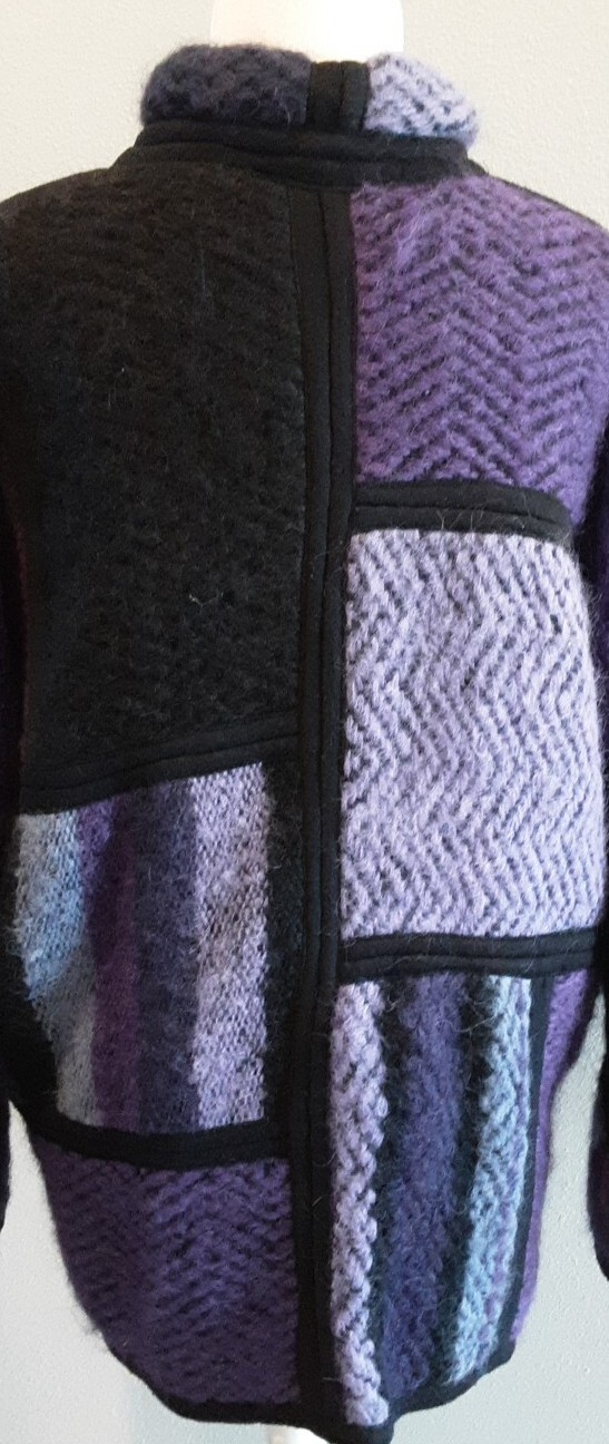 ITALIAN BOHO VTG MOHAIR COAT Color Block Purple Unstructured Sz M-L PERFECT!