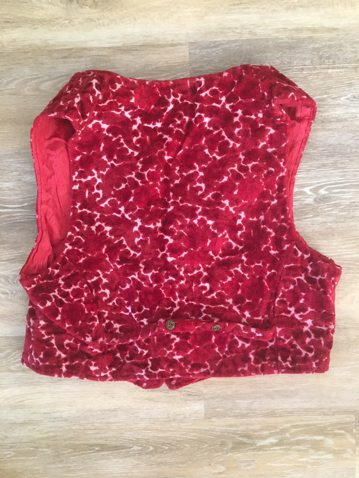 Vtg Carpet Tapestry Vest Floral Print Chenille BoHo Festival Aladdin L XL