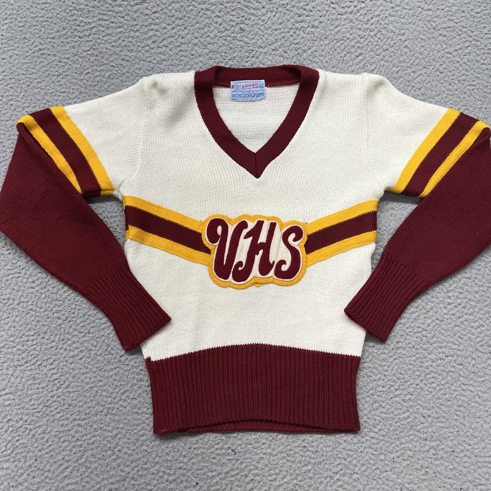 Vtg 70’s Cheerleader Sweater Womens S Varsity Logan Knitting Mills Orlon Acrylic