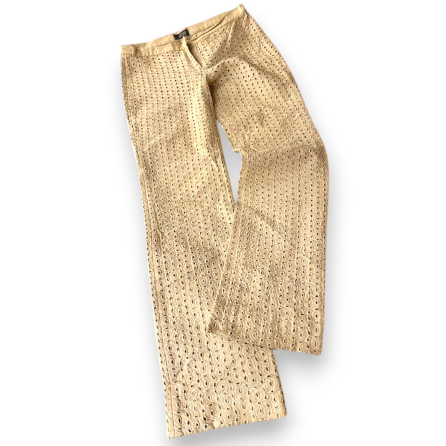 Gianni Versace Vintage Couture Ecru Unlined Lace Eyelet Pants Made in Italy Rare