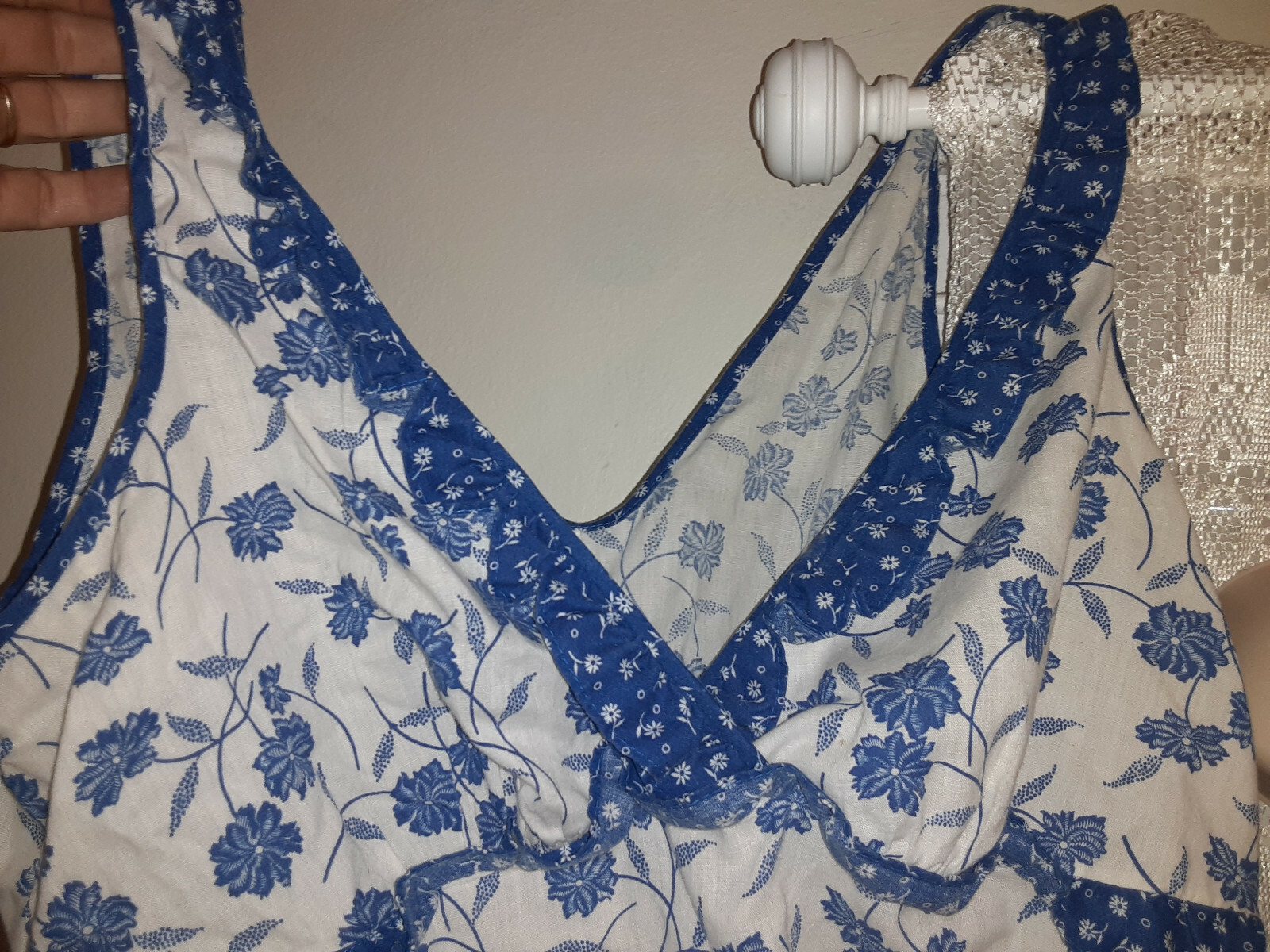 3 PIECE VINTAGE AMISH STYLE / SEARS LADIES BLUE FLOWER SUN DRESS, TOP & SHORTS