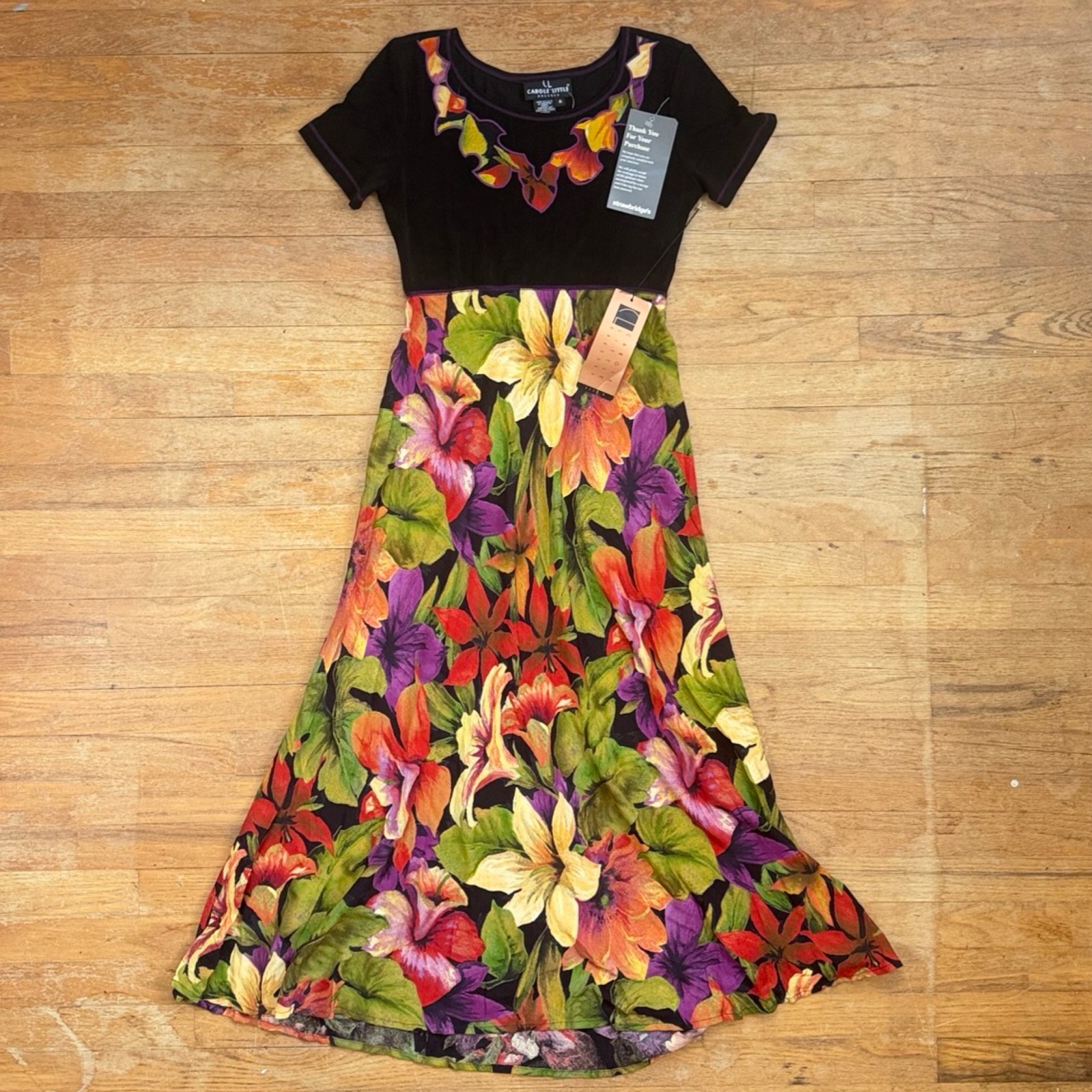 Vintage Floral Print Maxi Dress Size Small 90s Carole Little Bias Cut Sundress