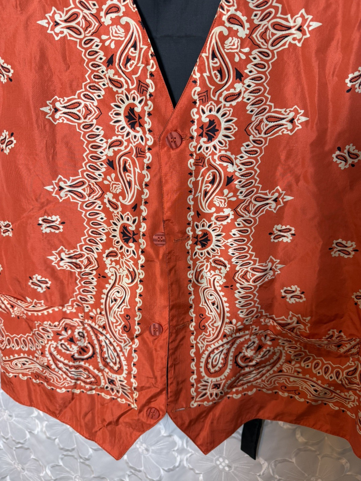 Silk Club Red Bandana Paisley Xl Vest Button Up Y2K 90s western rodeo Americana