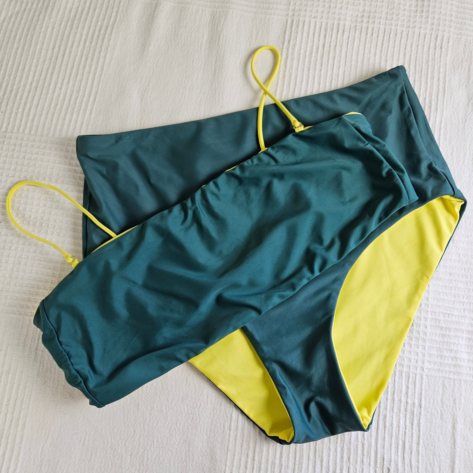 Madewell Second Wave Reversible Bikini Bandeau Top Retro High Waist Bottom Sz M
