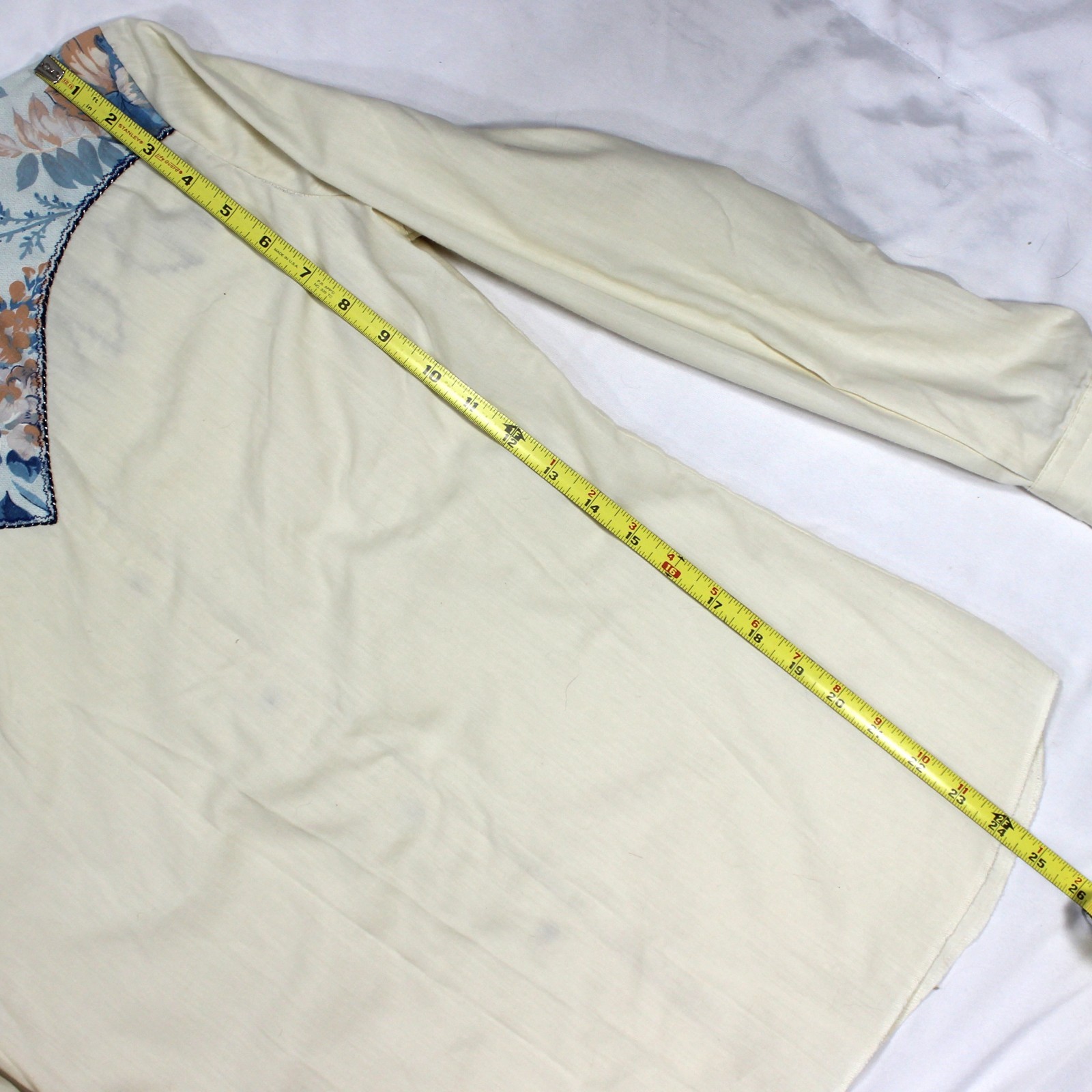 Vintage 70s Karman Western Shirt S/M Thin Floral Embroider Flame Snap Yoke USA