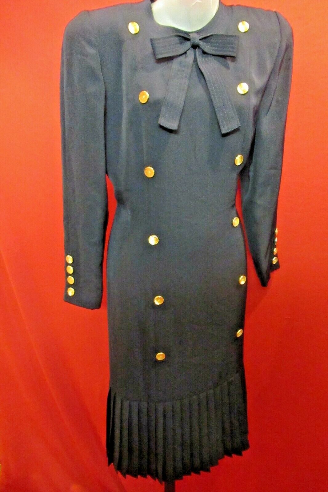 REGENCE Navy Blue Vintage 50’s Tailored Military Look Dress 40 10 Gold Hardware