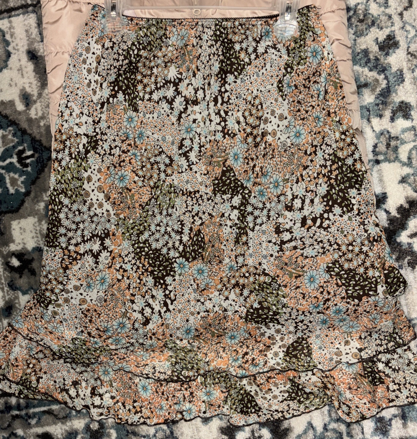 BUNDLE :Khaki Long Vest & Briggs, New York : Vintage Floral Skirt-Sz: M