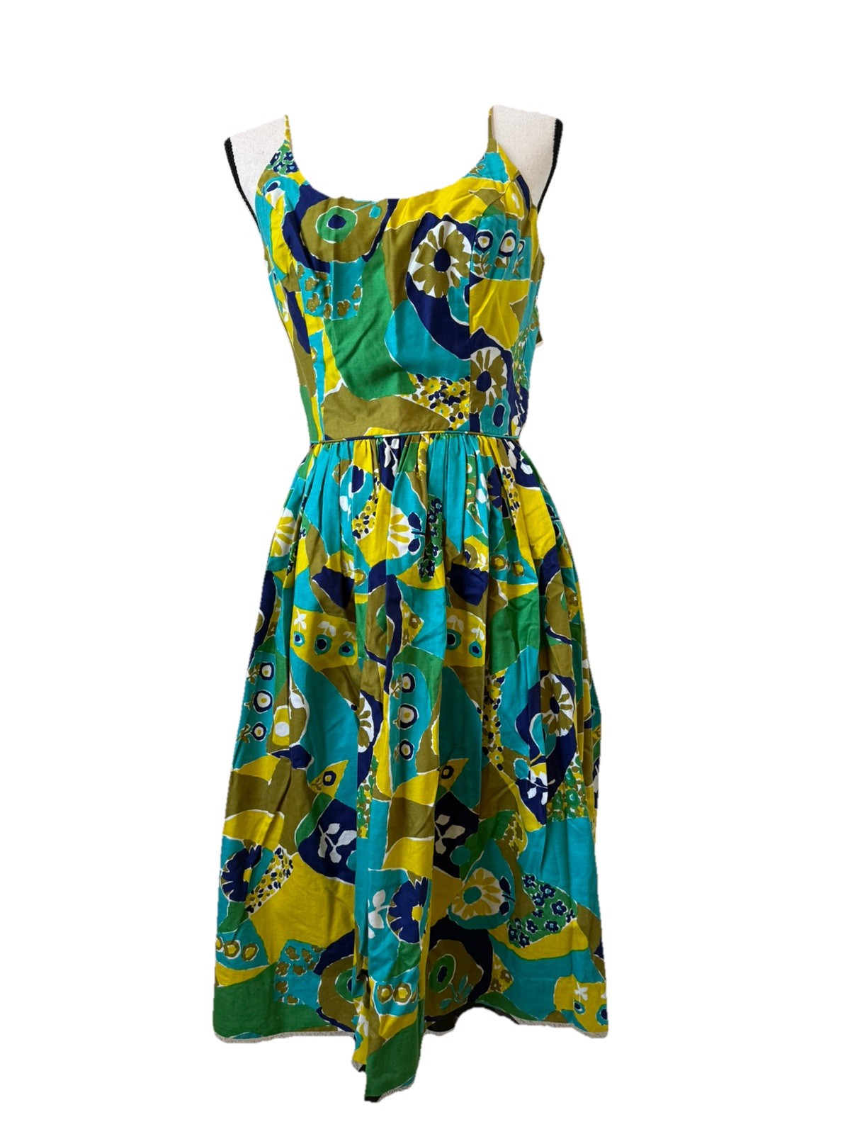 Vintage Sun Fashions of Hawaii Floral Dress Woven Cotton Bold Flower Sleeveless