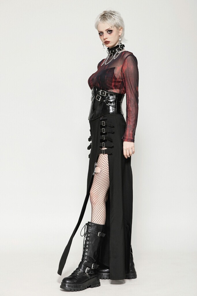 Dark In Love Women Black Gothic Punk Patent Leather Metal Waist Training Corset