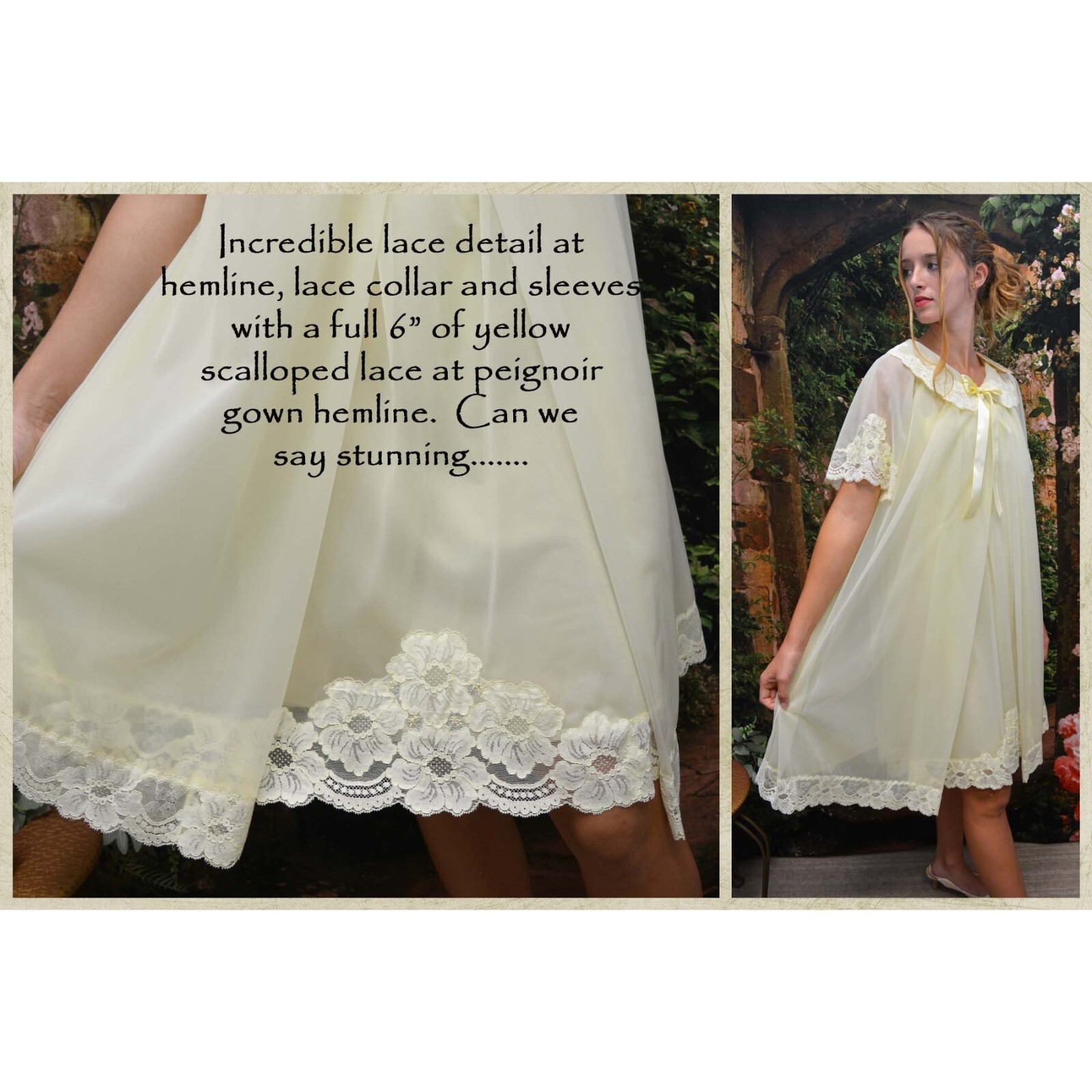 SHADOWLINE Nightgown & Robe, Chiffon, Lace, Honeymoon NOS w/Tags VTG 1972