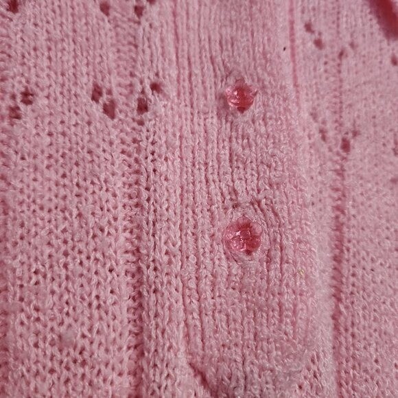 VINTAGE 70’s bubblegum pink acrylic knit pointed collar short sleeve sweater top