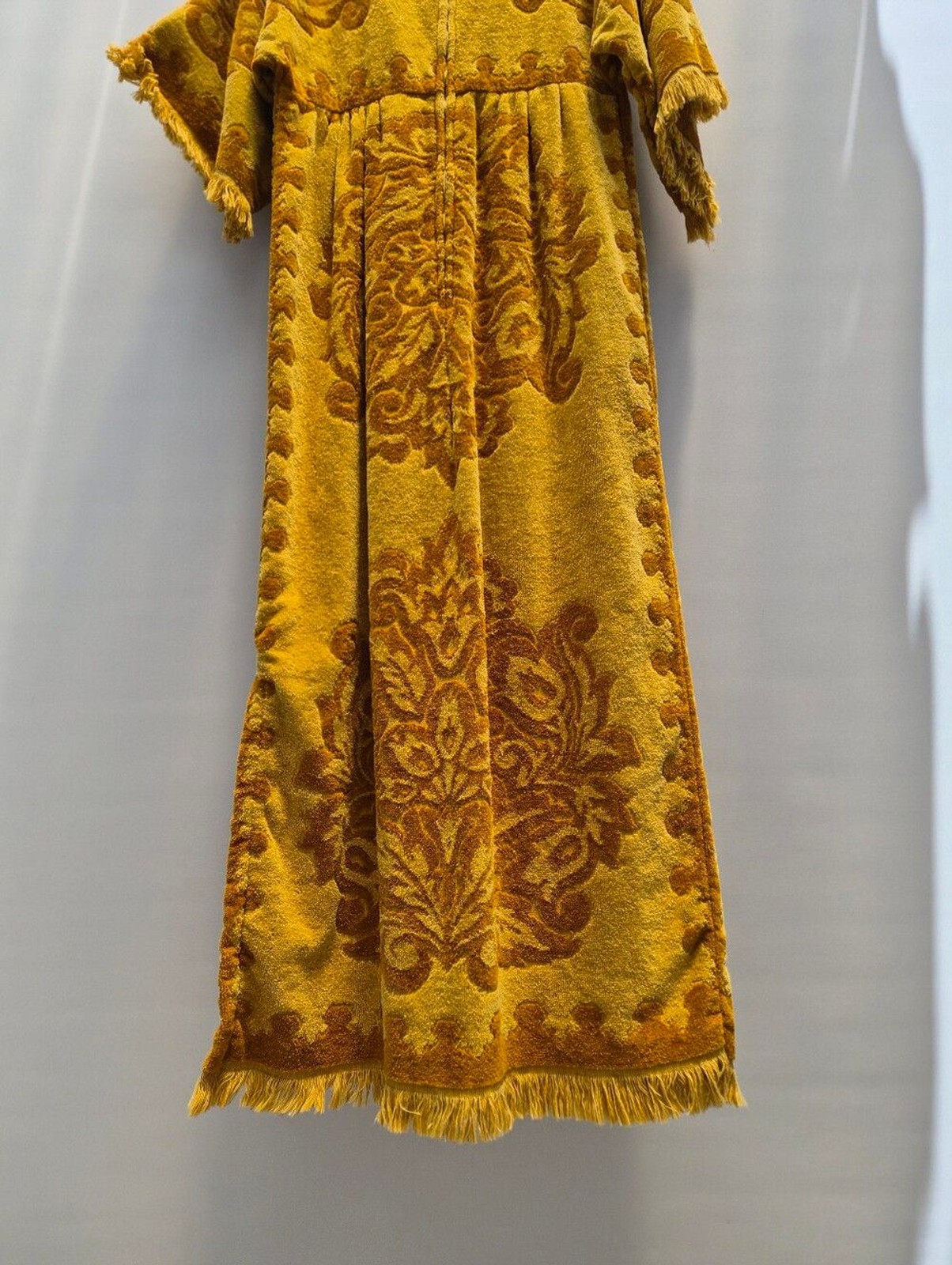 Robes of California Vintage 70s Terry Cloth Towel Dress Small Gold Boho Caftan