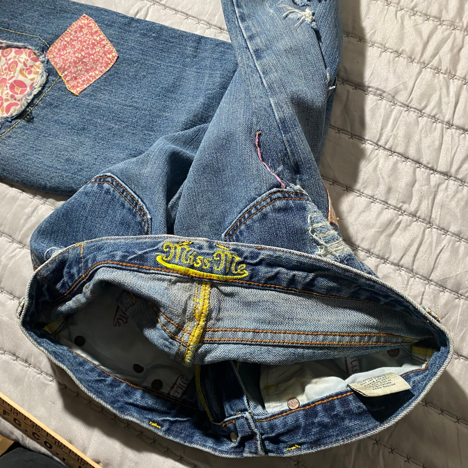 Miss Me Vintage Y2K Silverlake Blue Patch Denim Janice Cropped Jeans 29 * JP4146