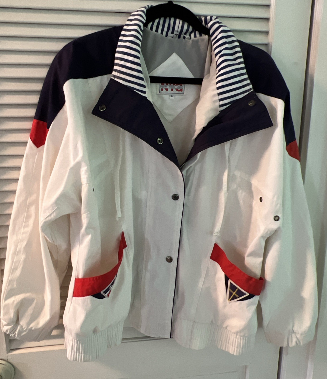 Vtg New York Girl Sailing Jacket Womens Medium Multicolor 90s Snap Front Pockets