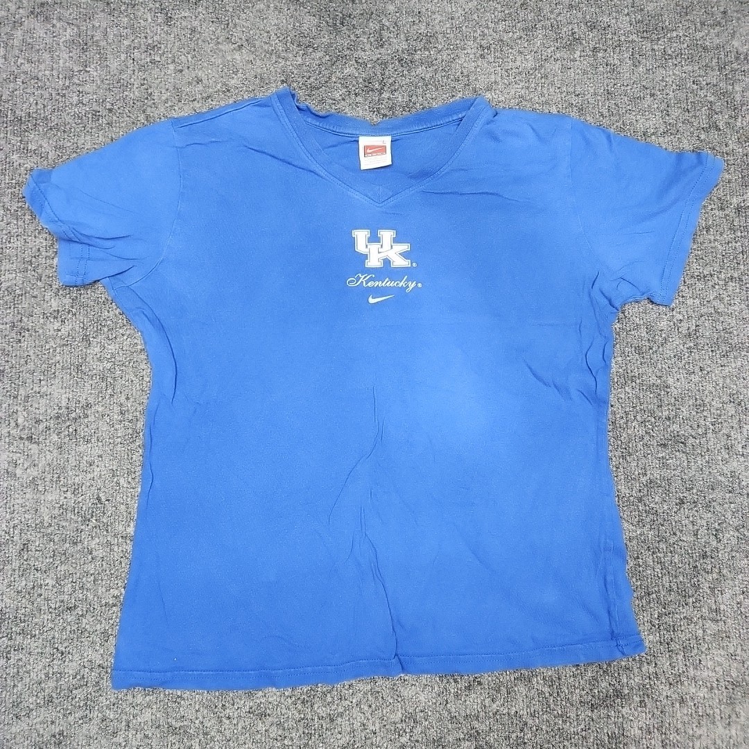 Vintage Nike Team Kentucky Women Large Blue Center Check V-Neck UK Wildcats Tee