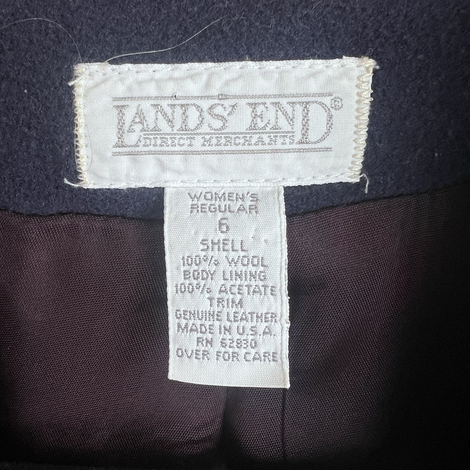 Vintage 80s Lands End Direct Merchant Wool Blazer Women Size 6 Navy Jacket USA