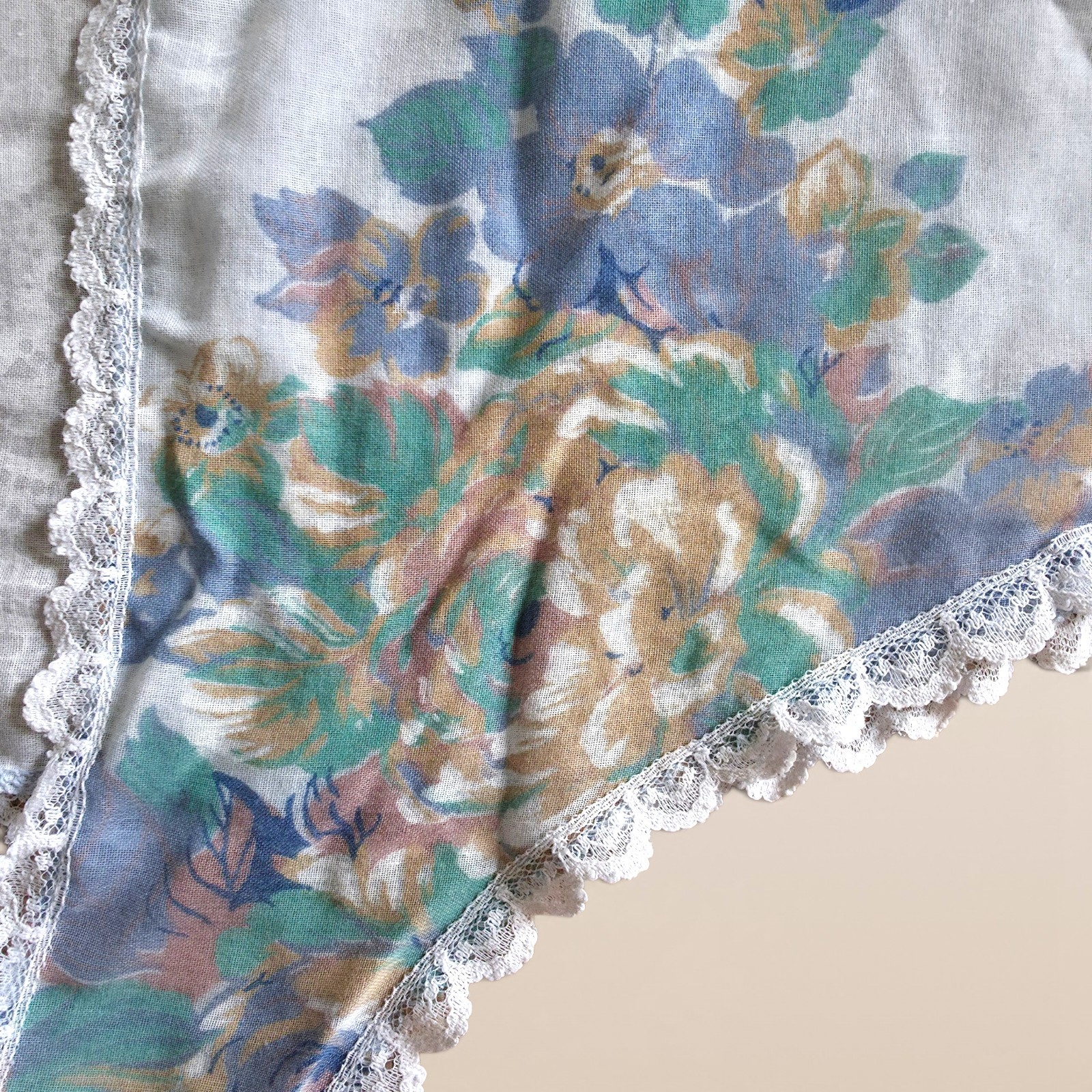 Vintage 70s Lace Tie Front Floral Lingerie Top Cal Togs Blue & White Sheer