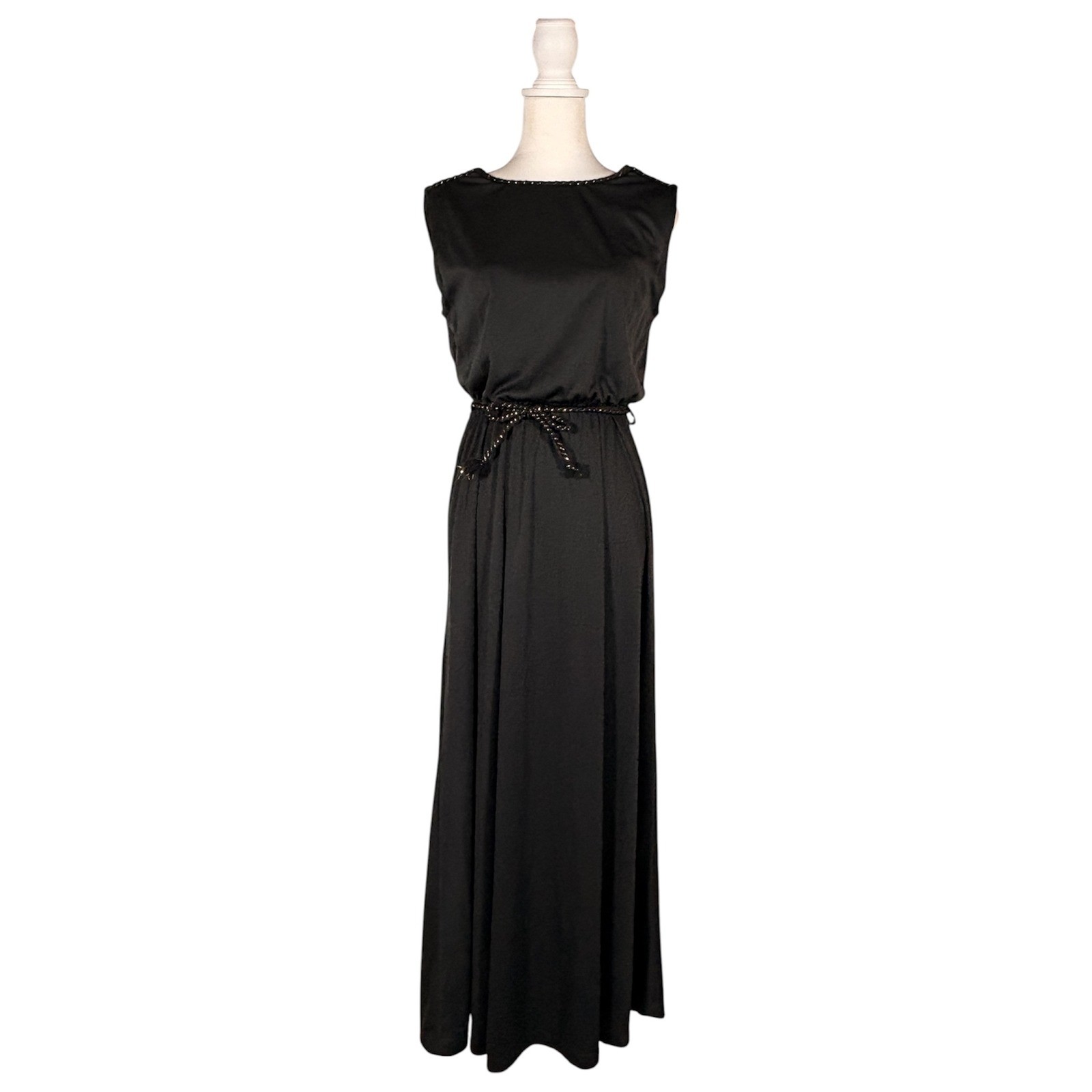 Vintage 70s Black Maxi Dress Women’s 12 Sleeveless Chic Whimsigoth Retro Gothic