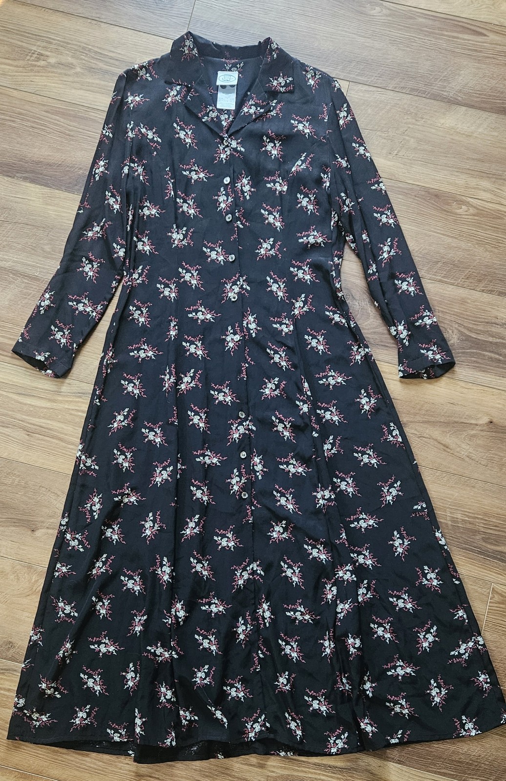 Vintage Laura Ashley 90s Grunge Floral Rayon Dress Made in Hungary USA 12 UK 16