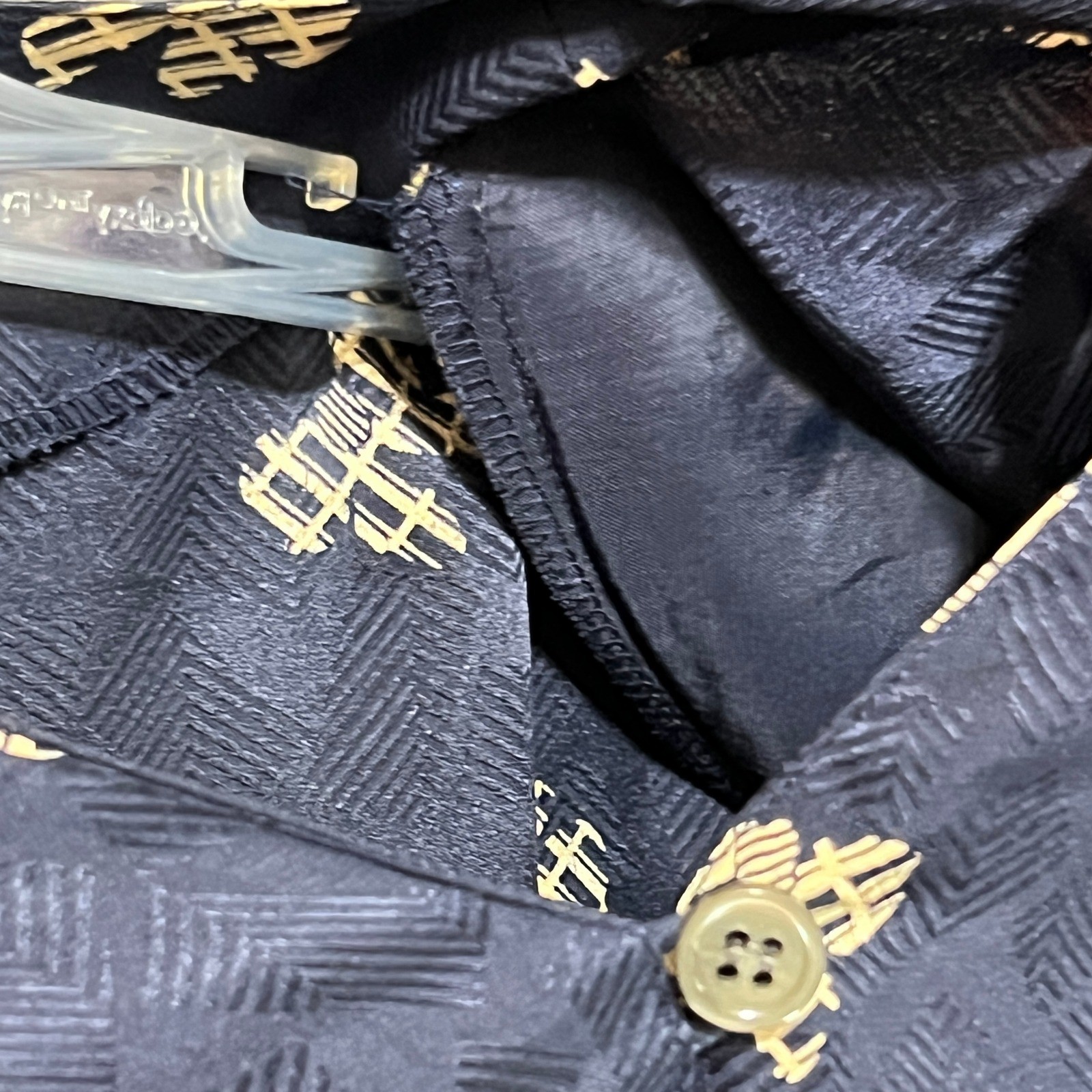 90s Jacquard Bow Print Silk Skirt Blouse Set 12 Navy Office Siren Dark Academia