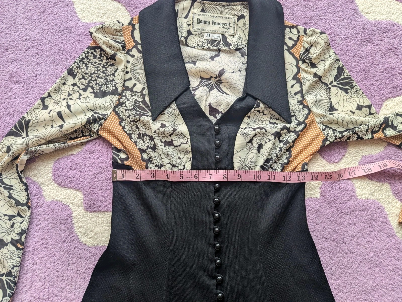 Vintage 70’s Young Innocent By Arpeja Psychedelic Black Mini Dress Size 11 Small