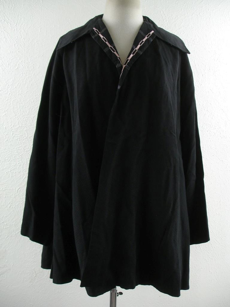 Women’s XL 1X 2X Vtg 1940’s Black Reversible Opera Cape Jacket Coat Silk Taffeta
