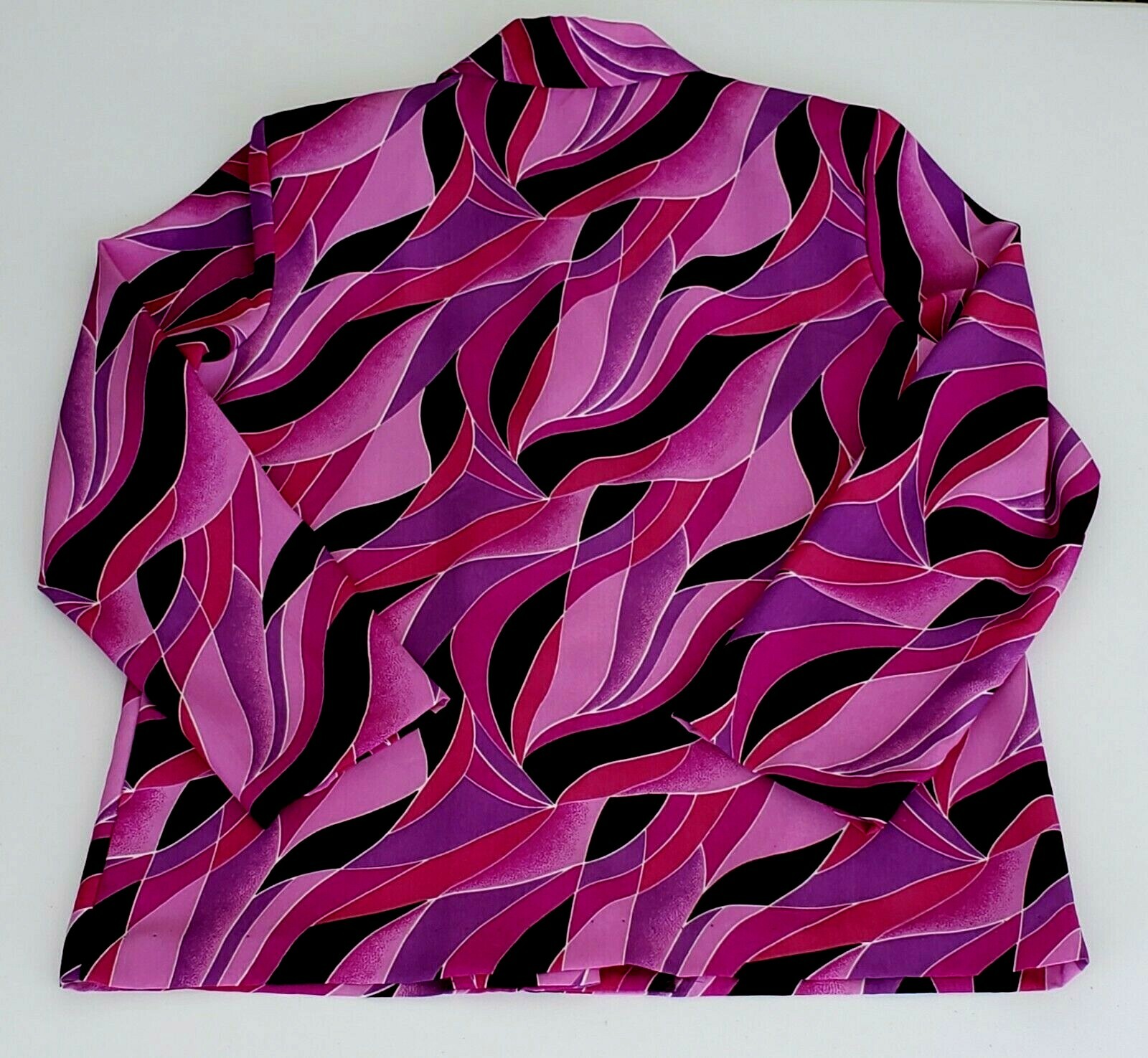 Vintage KENSINGTON SQUARE Purple Black Pink Abstract Top Shoulder Pads SZ Small