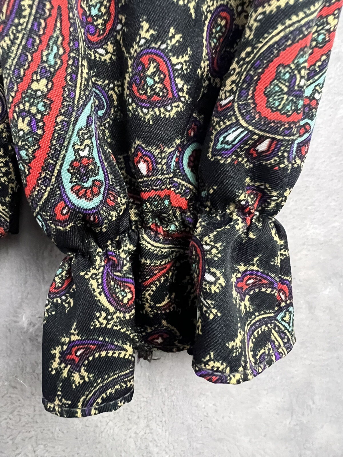 VTG 1970’s Rhoda Lee Polyester Neck Tie Blouse 12 Paisley Ruffles Dark Academia