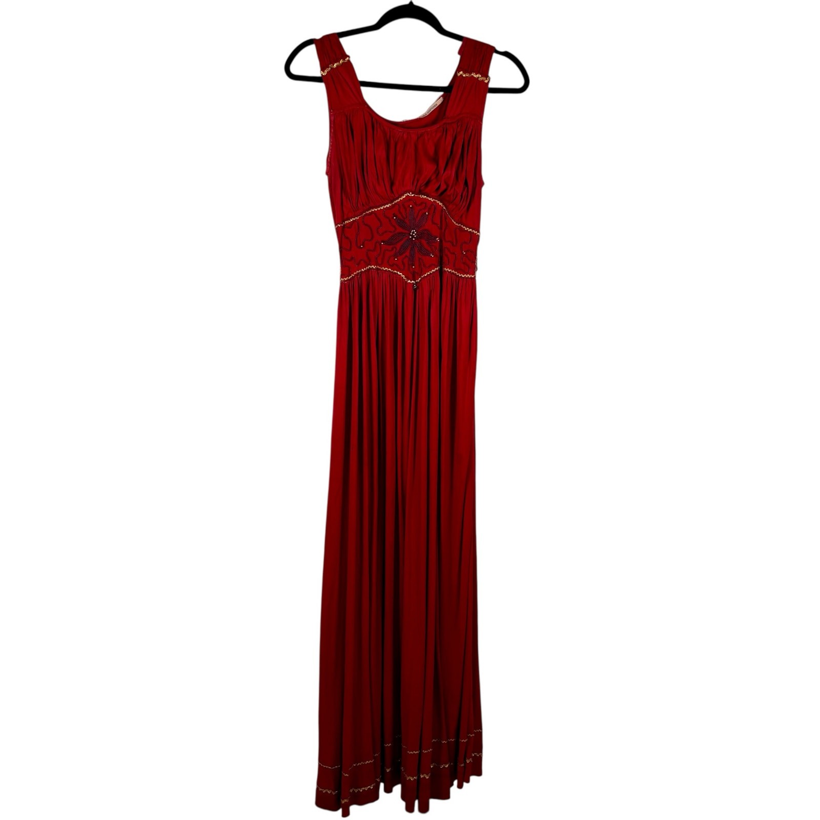 Vintage 1940s Gala Costumes Red Opera Gown Soutache Embroidery Heavy Jersey