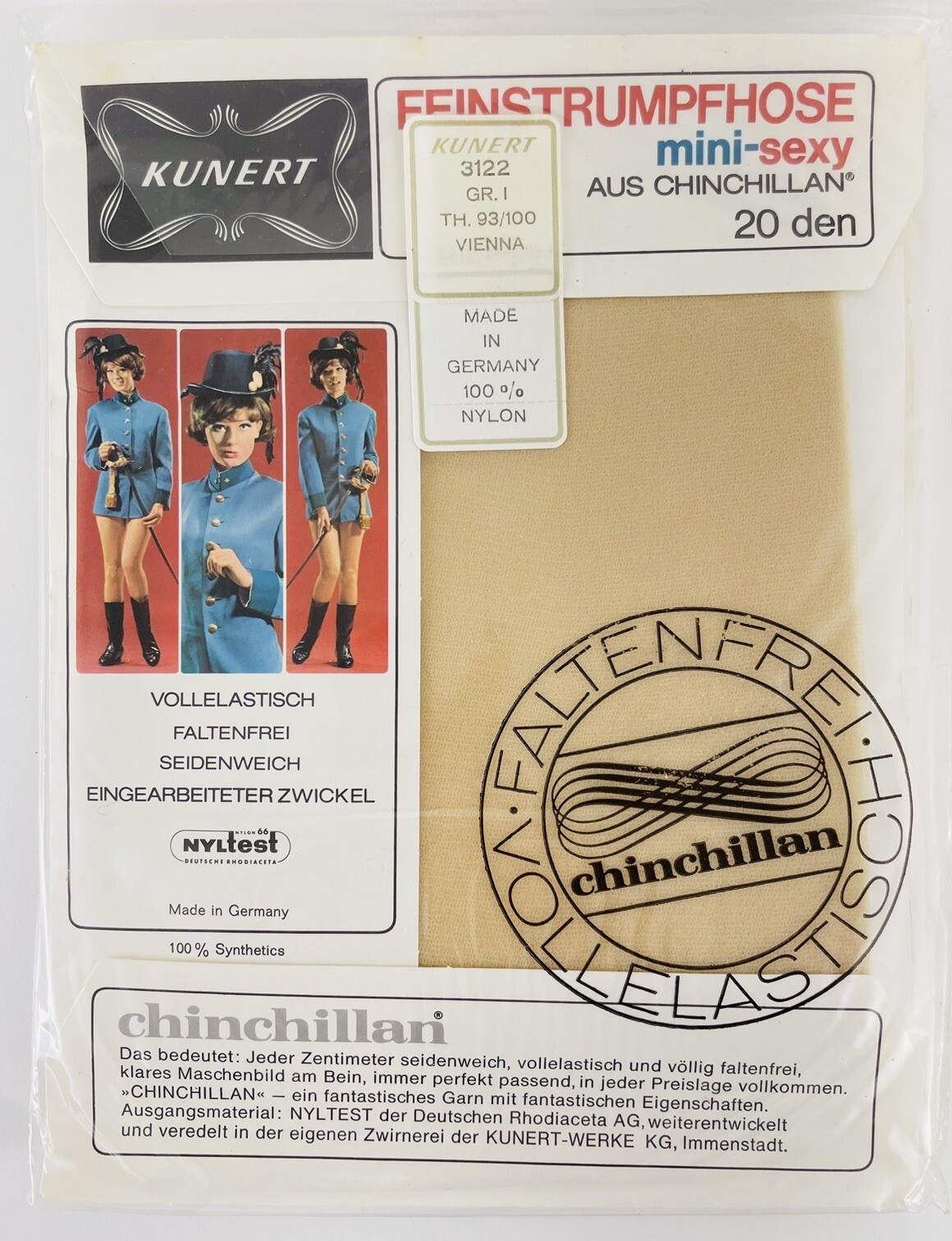 One Pair 1960s Kunert FEINSTRUMPFHOSE MINI-SEXY 3122 VIENNA GR. 1 Nylons Germany