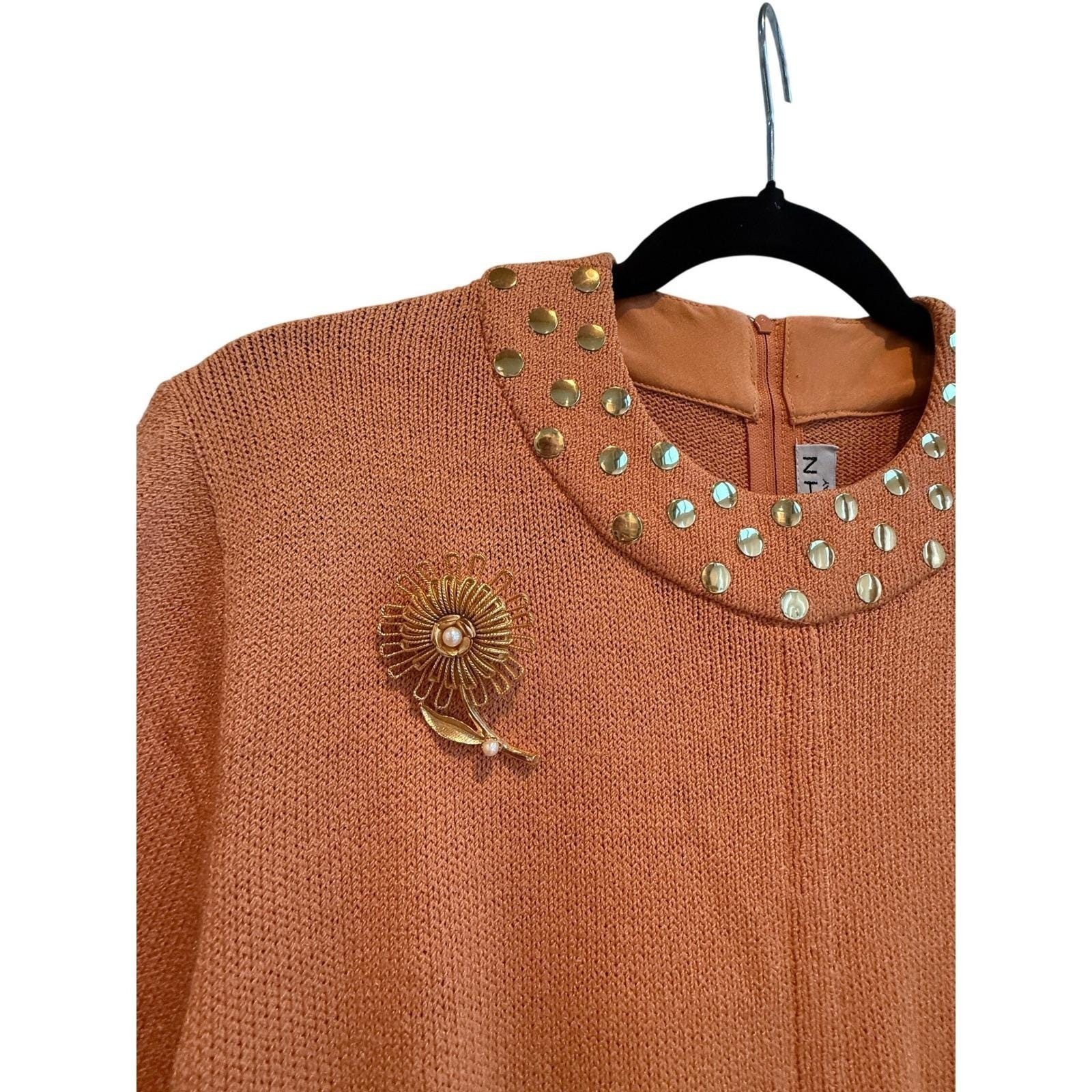 Vintage St. John Evening Santana Knit Dress – Studded Persimmon