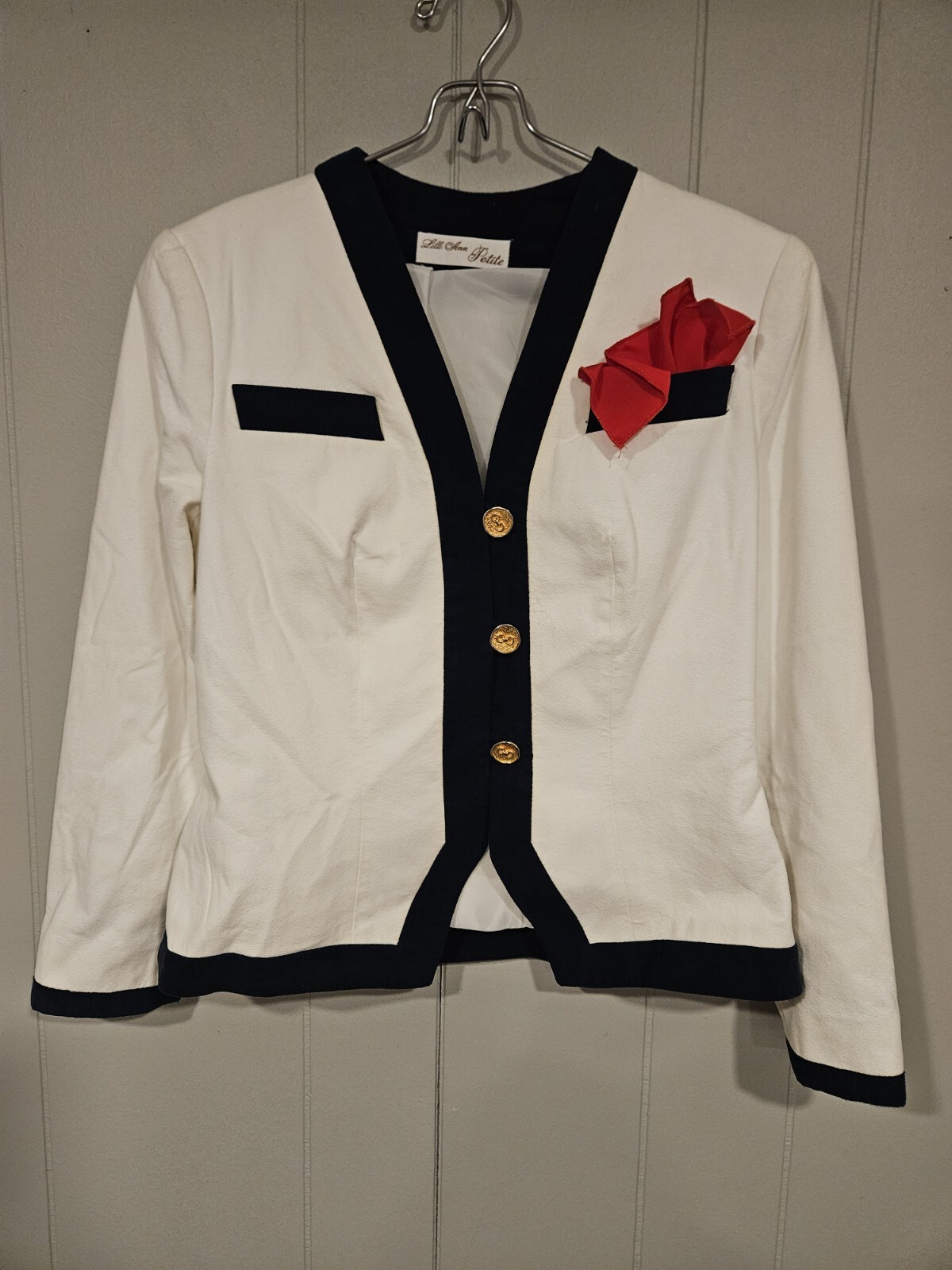 Vintage Lilli Ann Petite Busines Skirt Suit Patriotic Faux Suede Red White Blue