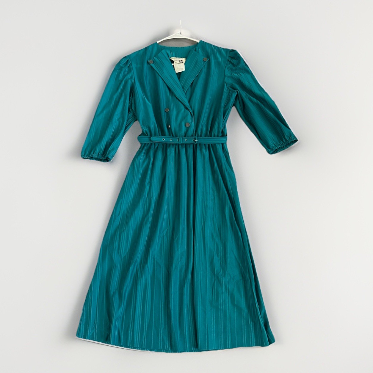 VINTAGE 70s Sears Dress Sz 12P Sears 3/4 Sleeve Elastic waist Belted Secretary