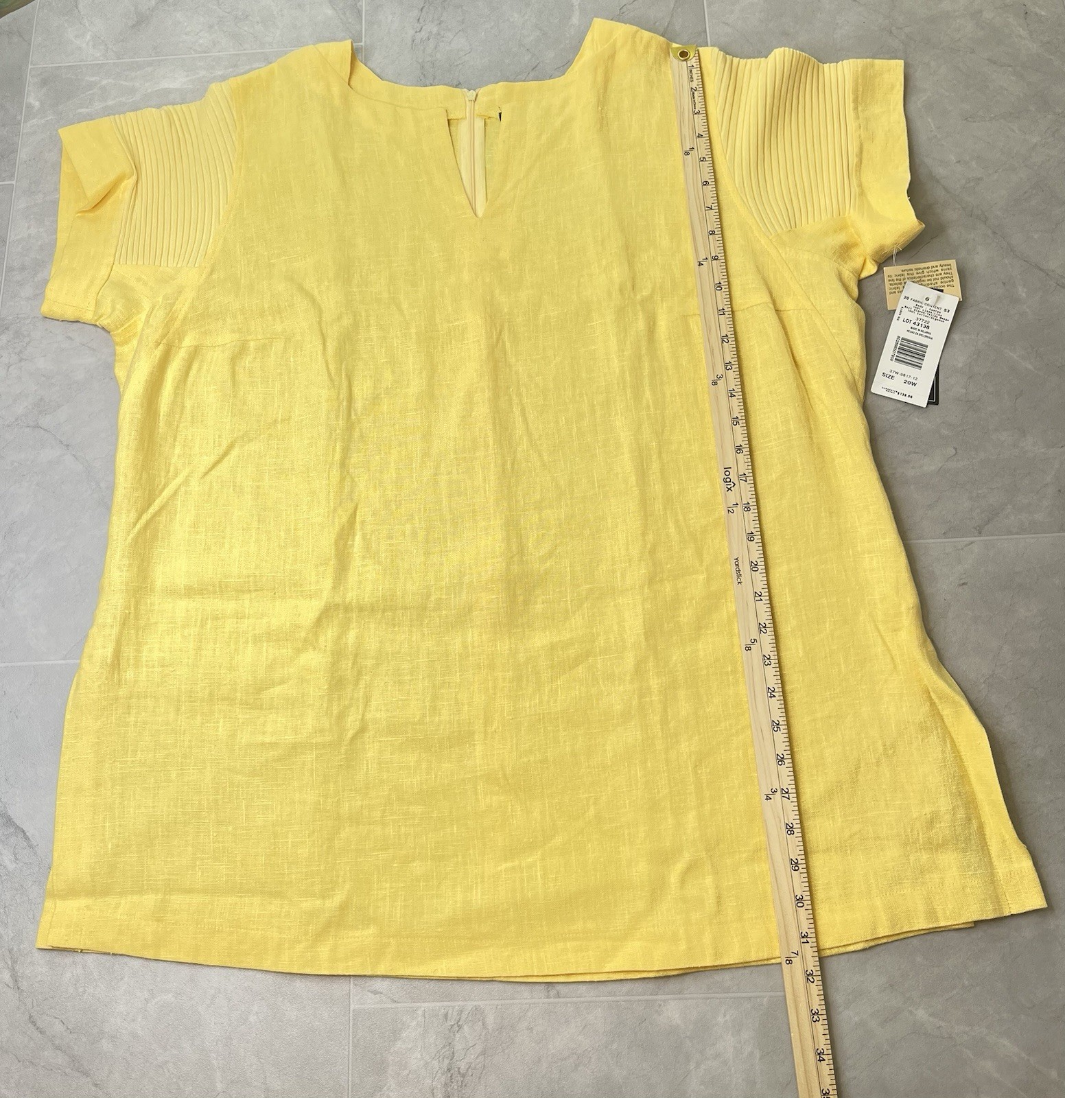 Harve Bernard by Benard Women’s Top Blouse Size 20W linen Back Zip Yellow New