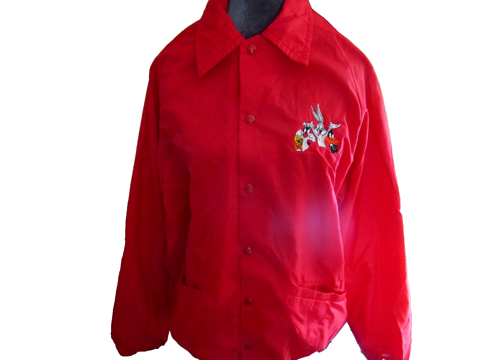 Don Alleson Looney Tunes Cherry Red Nylon Lined Windbreaker Vintage USA- M-38-40