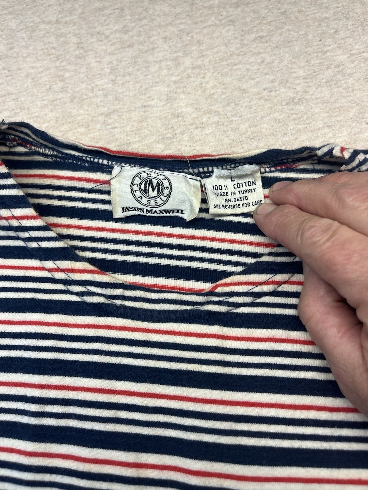 1980/90s Women’s Red/wht/blu S Sleeve Knit Top W/pocket