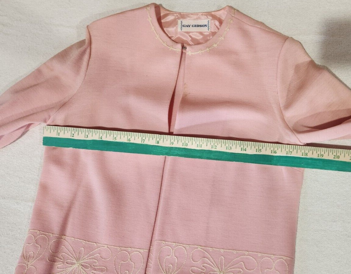 Gay Gibson VTG 1960s Pink 3 Piece Suit Womens Floral Embroidered Mid Century Mod