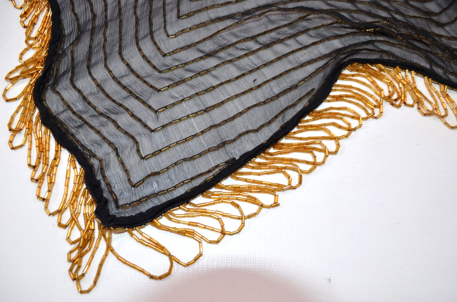 Vanna White Original Silk Bead Tube Dress Womens M w/ Shawl Black & Gold